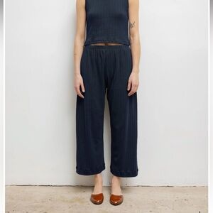 Pointelle Crop Wide Leg Pant in Midnight Blue.